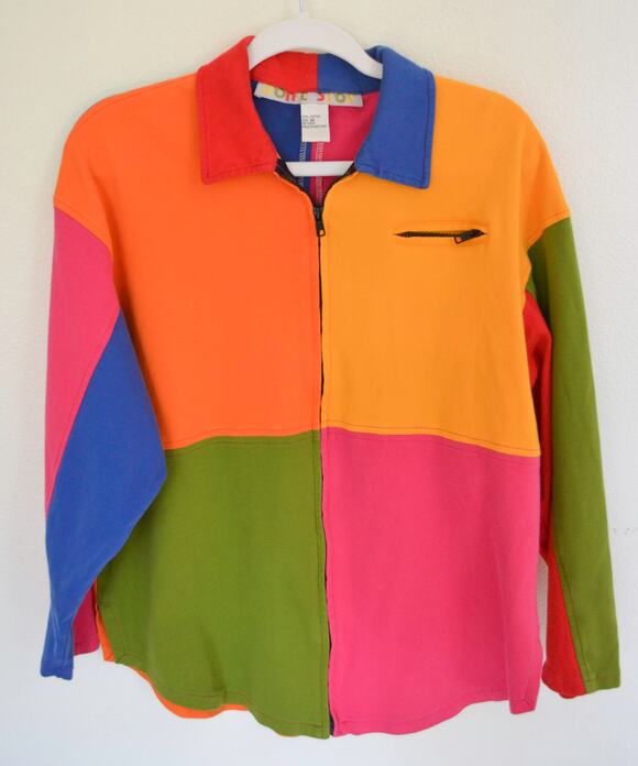 Vintage Tops - Vintage 90s Colorblock Zip Front Collared Shirt
